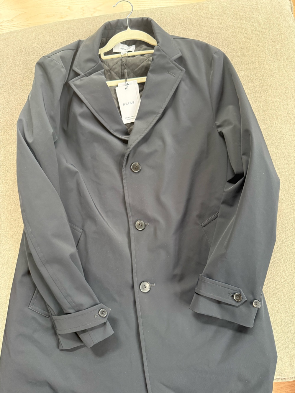 Reiss Men's Navy Notch Lapel Rain Coat